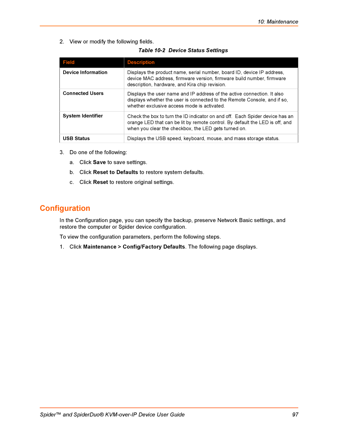 Lantronix SLSLP400PS201 manual Configuration, Device Status Settings 