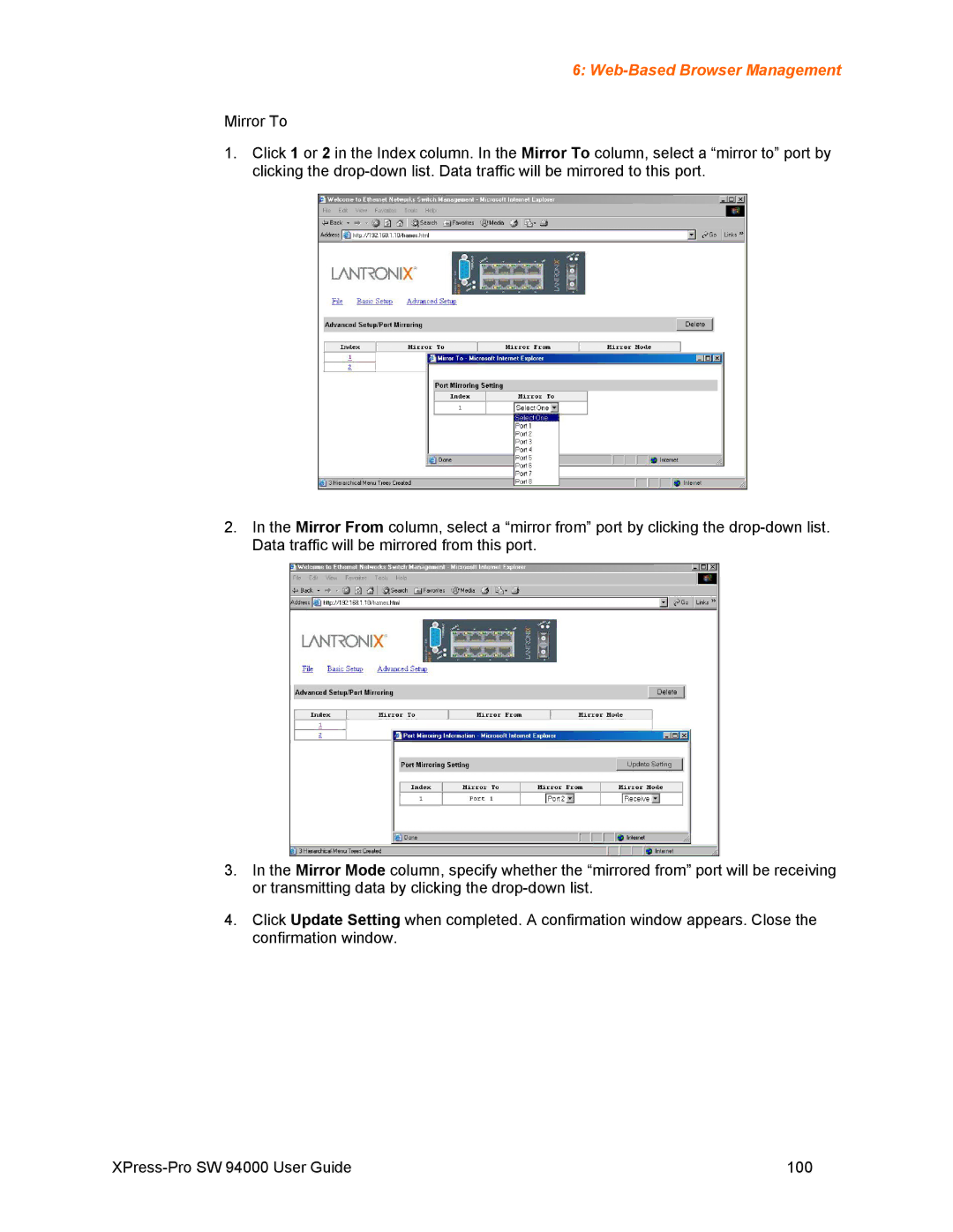 Lantronix SW 94000 manual Web-Based Browser Management 