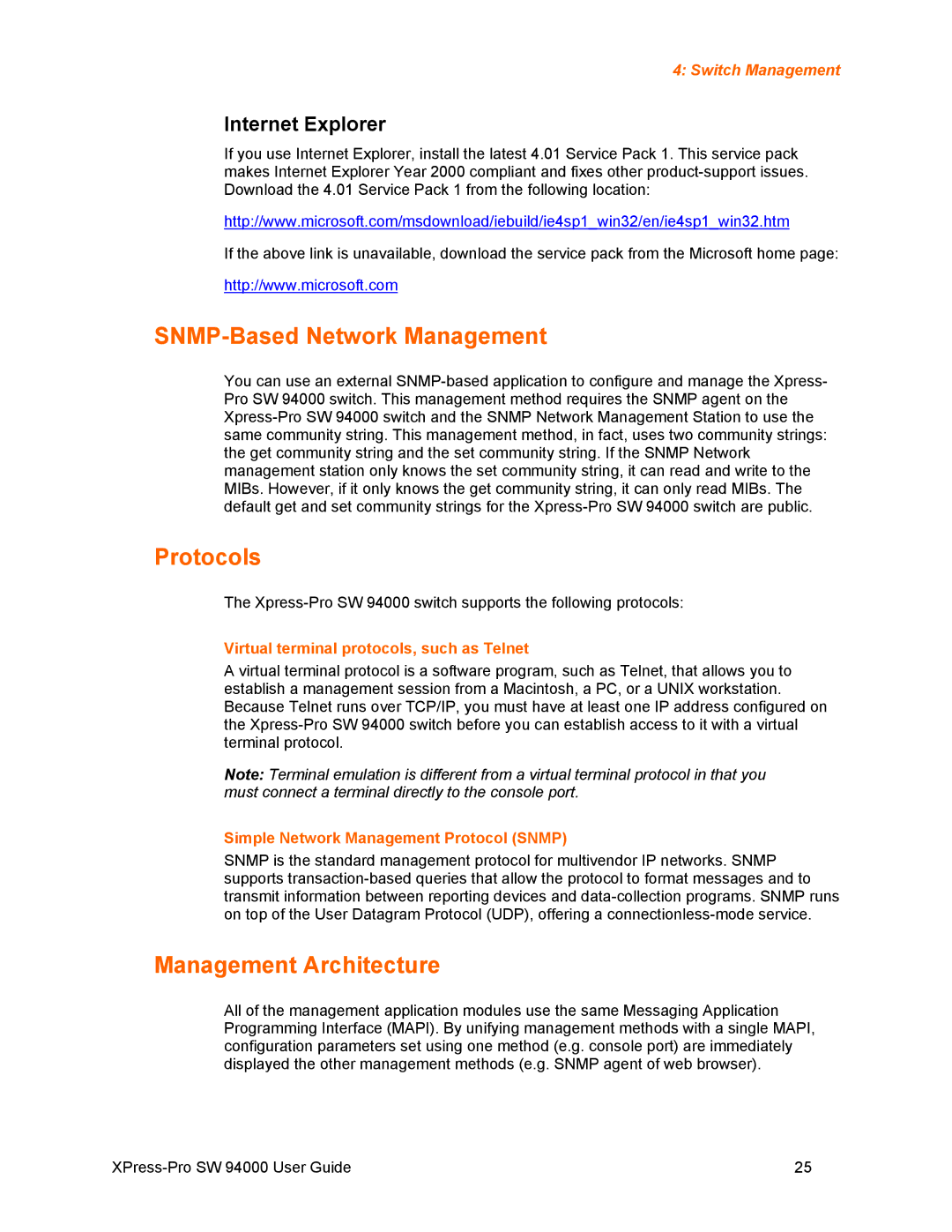 Lantronix SW 94000 manual SNMP-Based Network Management, Protocols, Management Architecture, Internet Explorer 