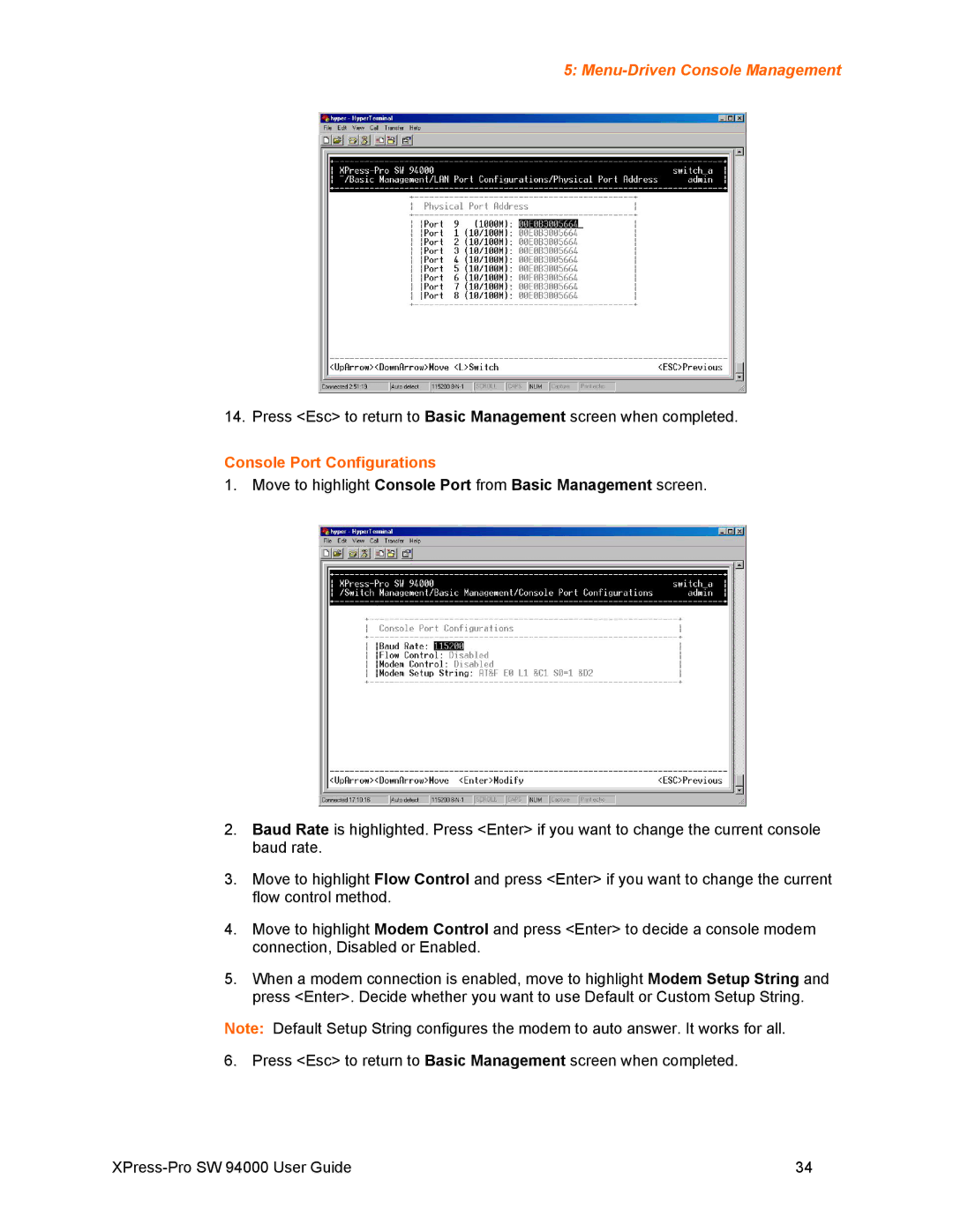 Lantronix SW 94000 manual Console Port Configurations 