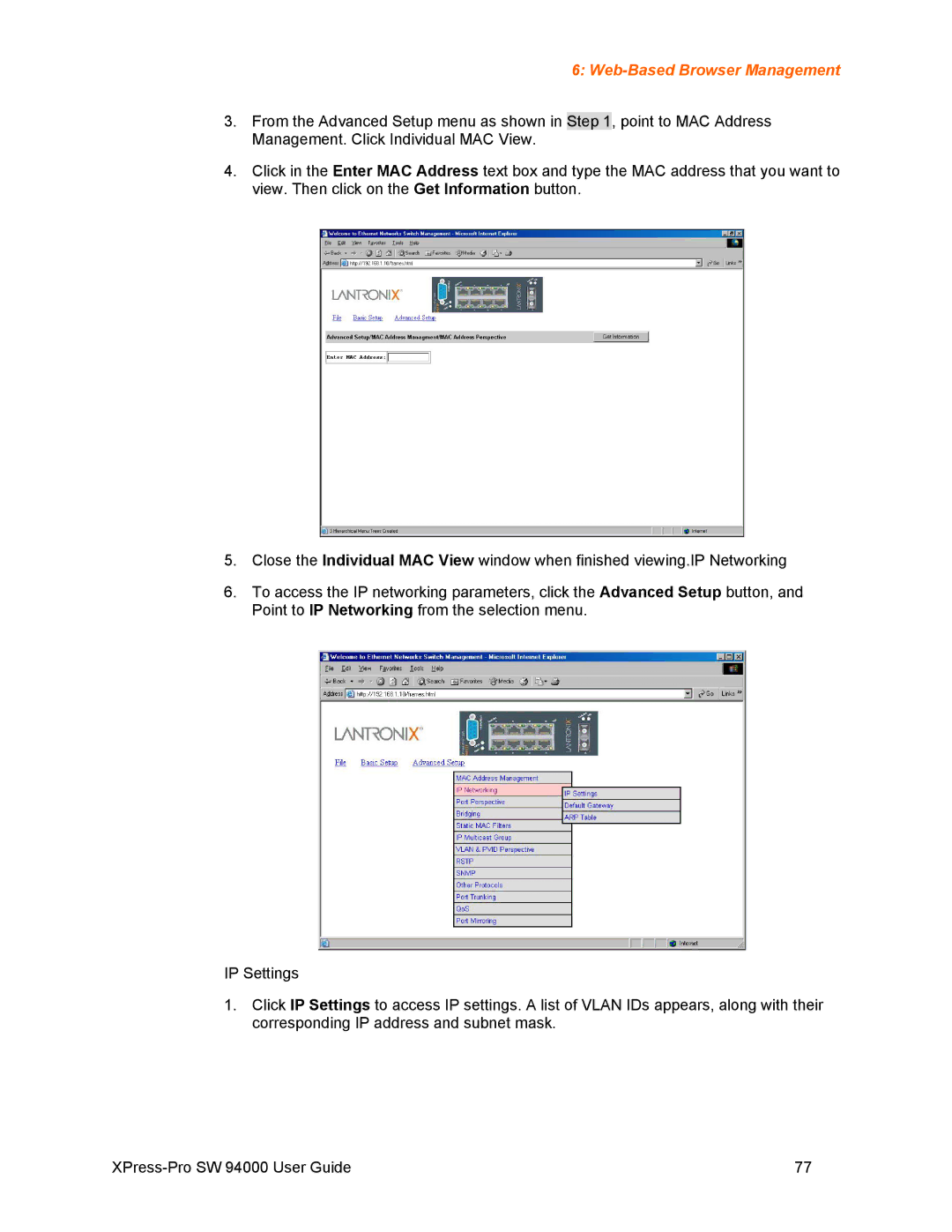 Lantronix SW 94000 manual Web-Based Browser Management 