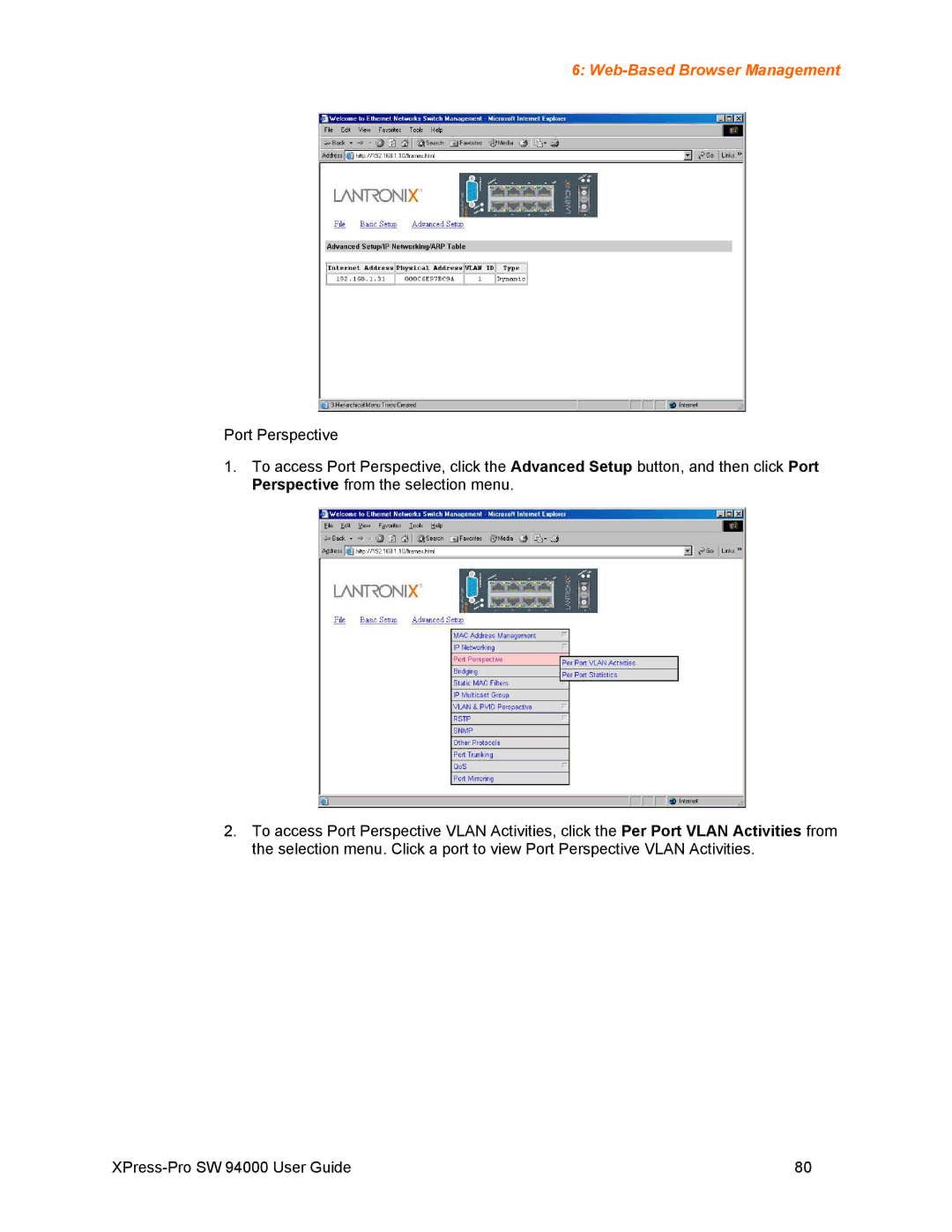 Lantronix SW 94000 manual Web-Based Browser Management 