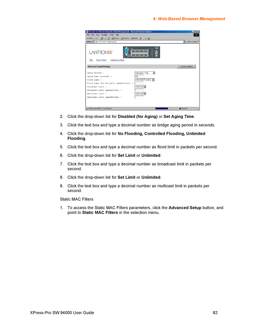 Lantronix SW 94000 manual Web-Based Browser Management 