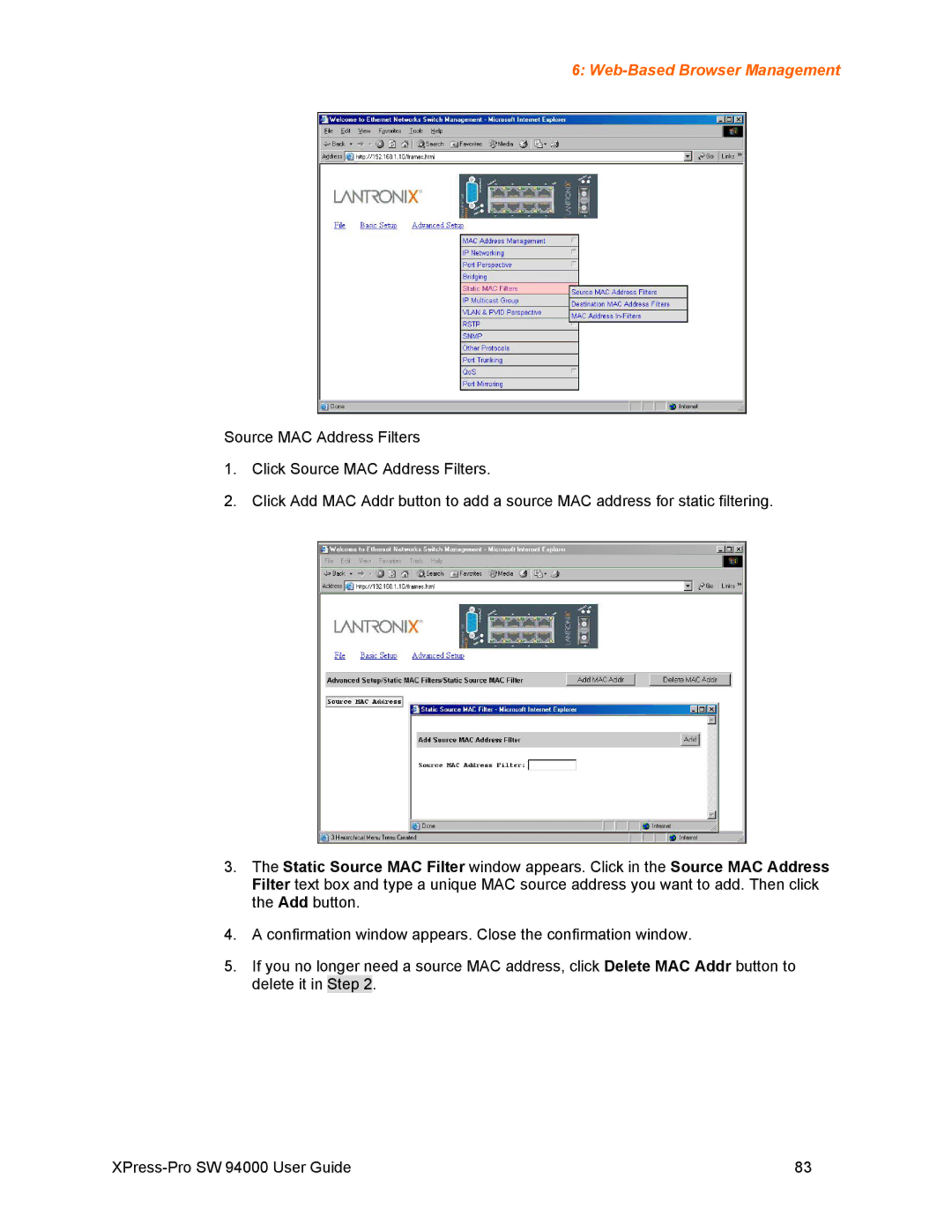 Lantronix SW 94000 manual Web-Based Browser Management 