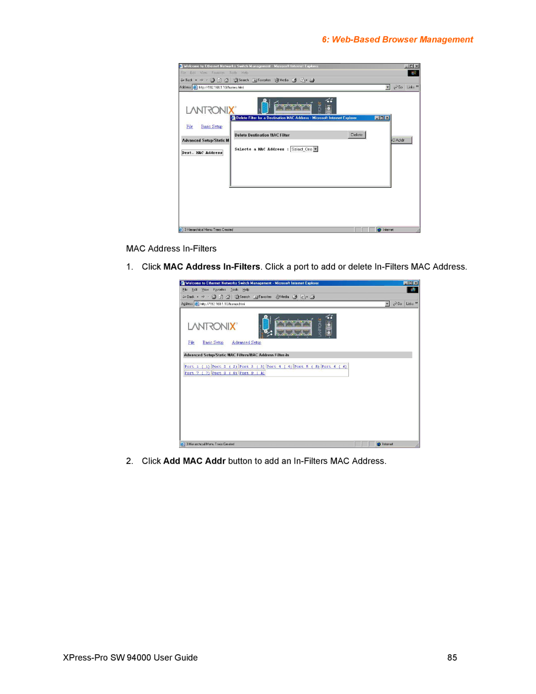 Lantronix SW 94000 manual Web-Based Browser Management 