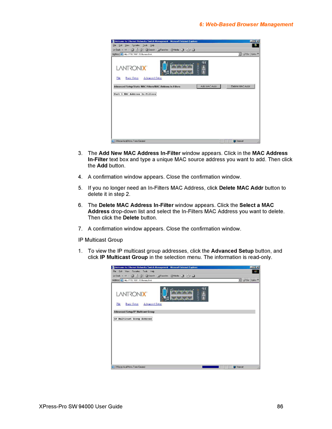 Lantronix SW 94000 manual Web-Based Browser Management 