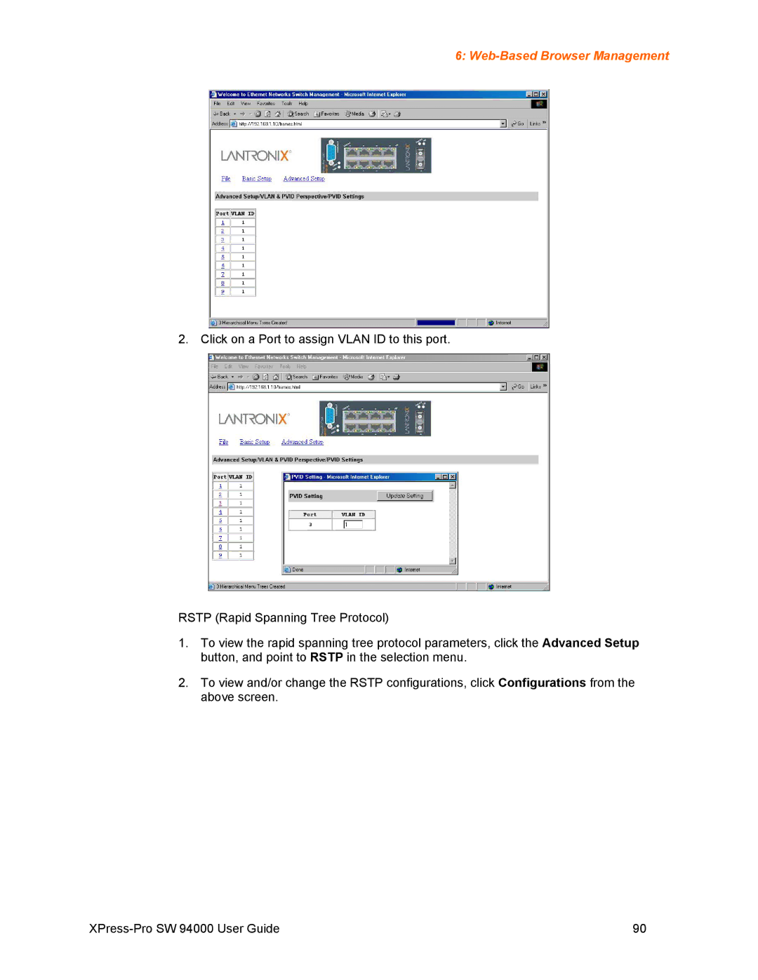 Lantronix SW 94000 manual Web-Based Browser Management 