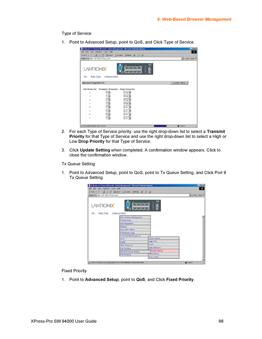 Lantronix SW 94000 manual Web-Based Browser Management 