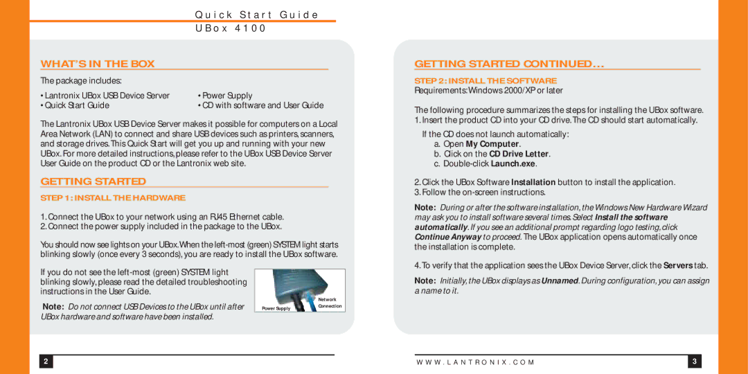 Lantronix UBOX4100 quick start WHAT’S in the BOX, Getting Started …, Open My Computer Click on the CD Drive Letter 