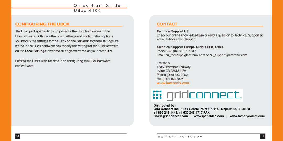 Lantronix UBOX4100 quick start Configuring the Ubox, Contact 