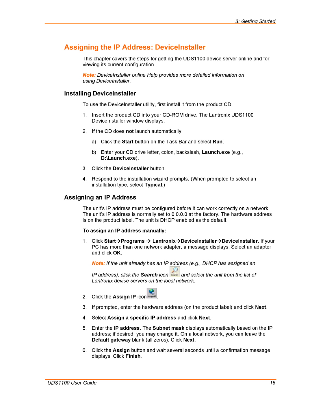 Lantronix UDS1100 manual Assigning the IP Address DeviceInstaller, Installing DeviceInstaller, Assigning an IP Address 