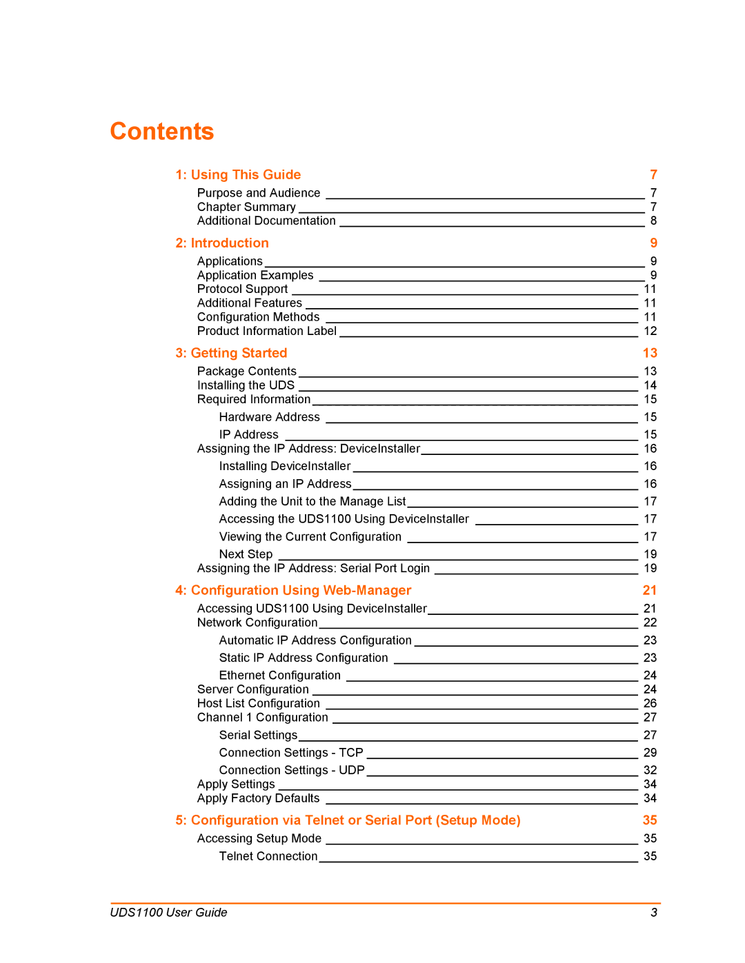 Lantronix UDS1100 manual Contents 