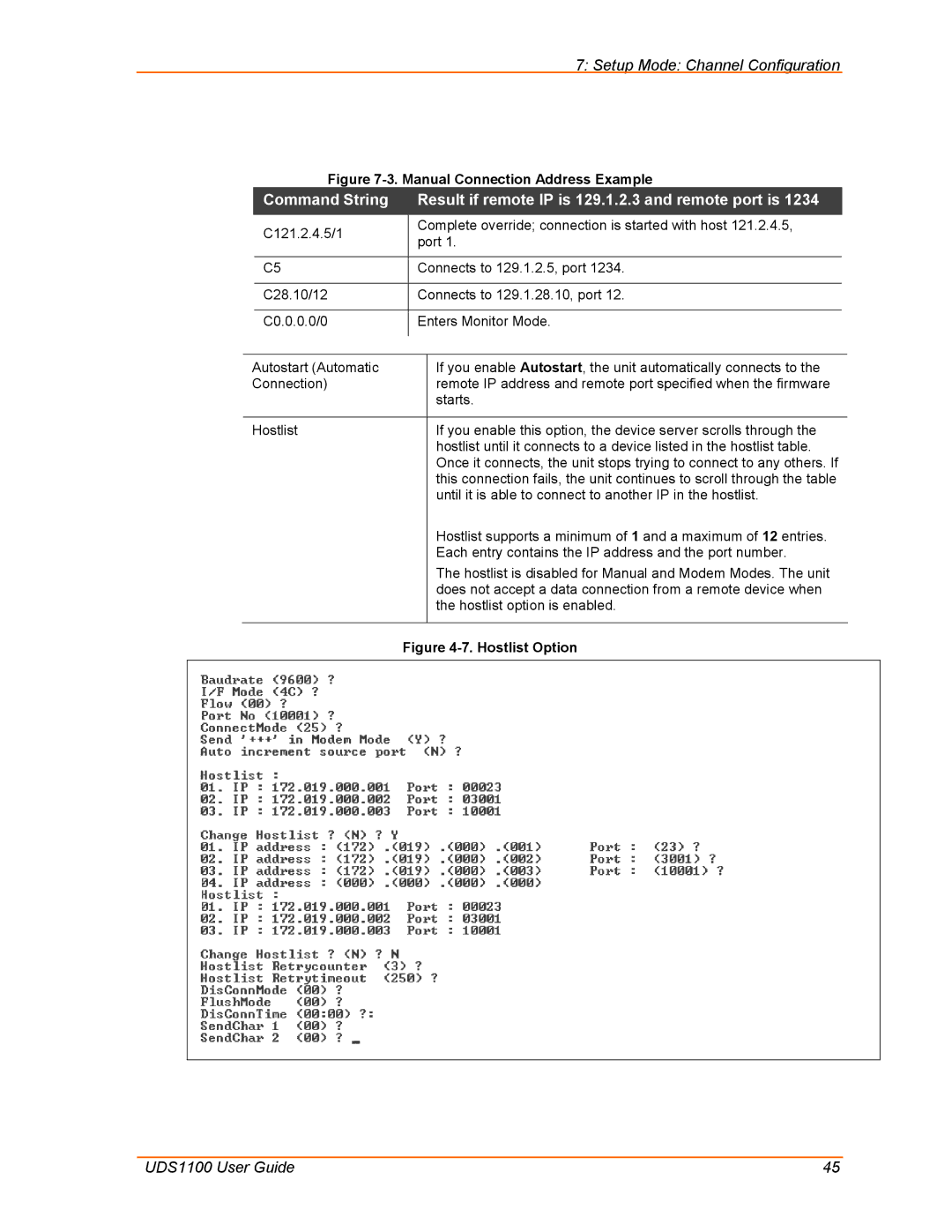 Lantronix UDS1100 manual Manual Connection Address Example 