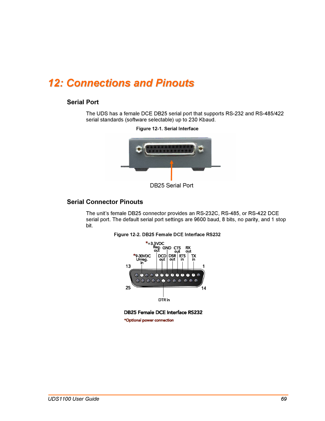 Lantronix UDS1100 manual Connections and Pinouts, Serial Port, Serial Connector Pinouts 