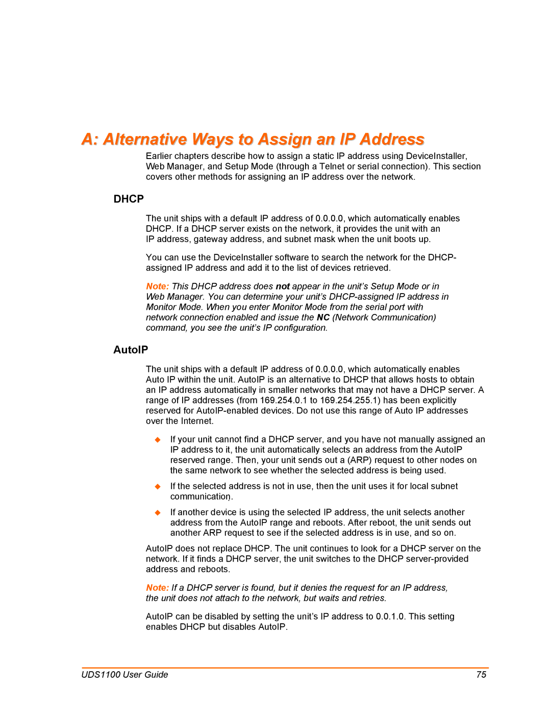 Lantronix UDS1100 manual Alternative Ways to Assign an IP Address, AutoIP 