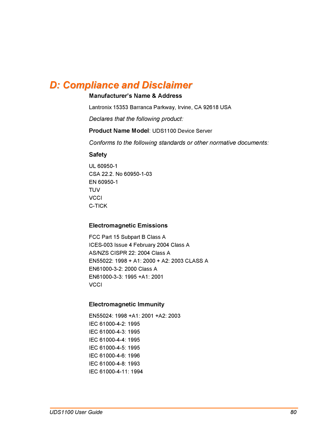 Lantronix UDS1100 manual Compliance and Disclaimer 