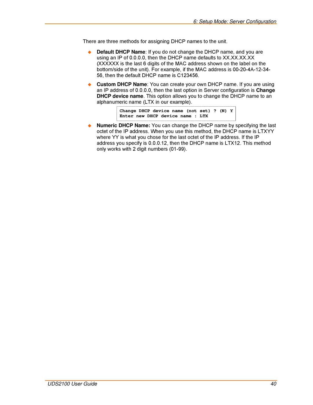 Lantronix UDS2100 manual Setup Mode Server Configuration 