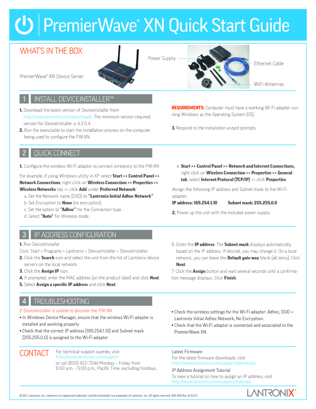 Lantronix XN quick start What’s in the BoX, Contact 