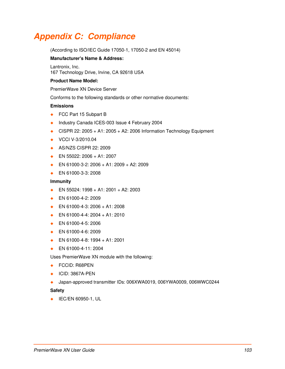 Lantronix XN manual Appendix C Compliance 