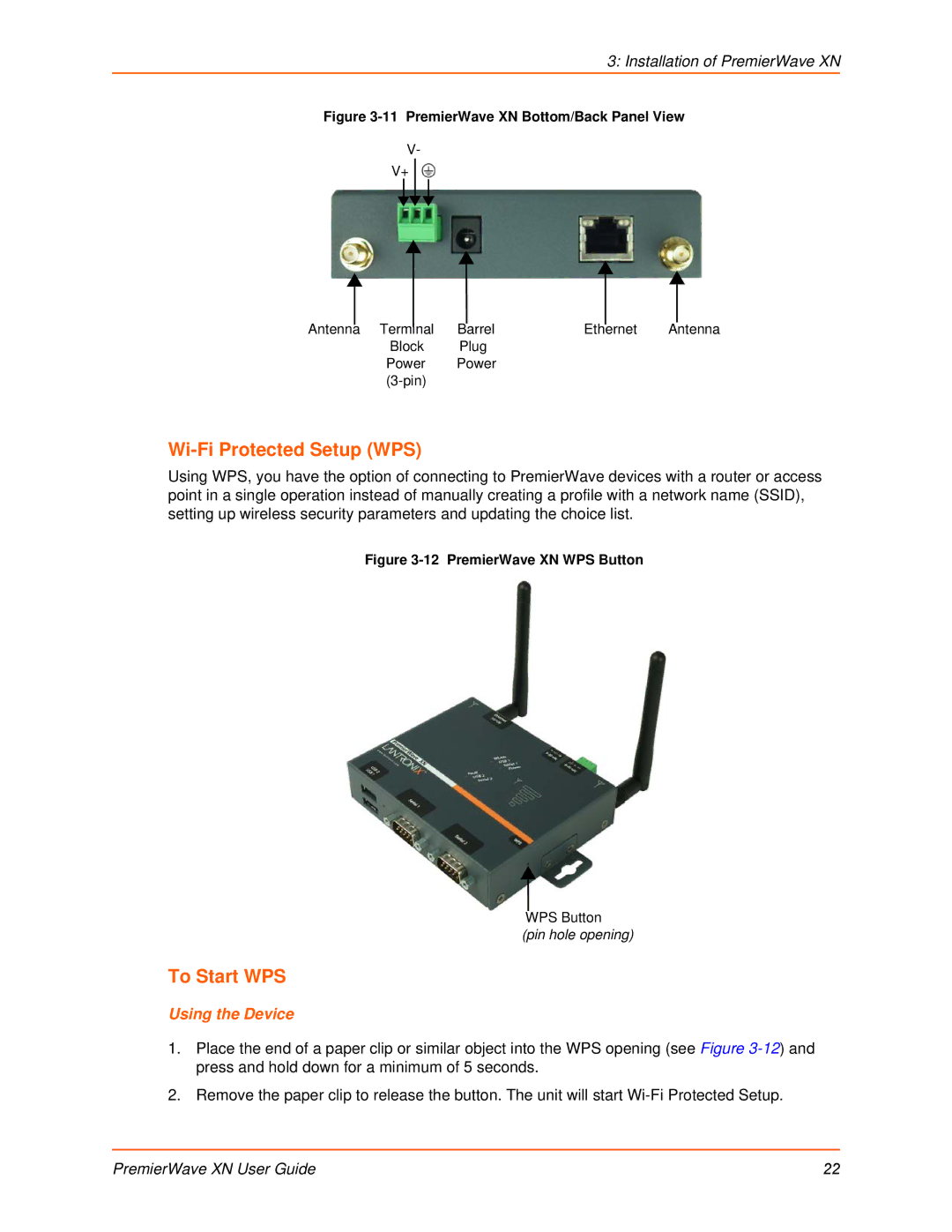 Lantronix XN manual Wi-Fi Protected Setup WPS, To Start WPS 