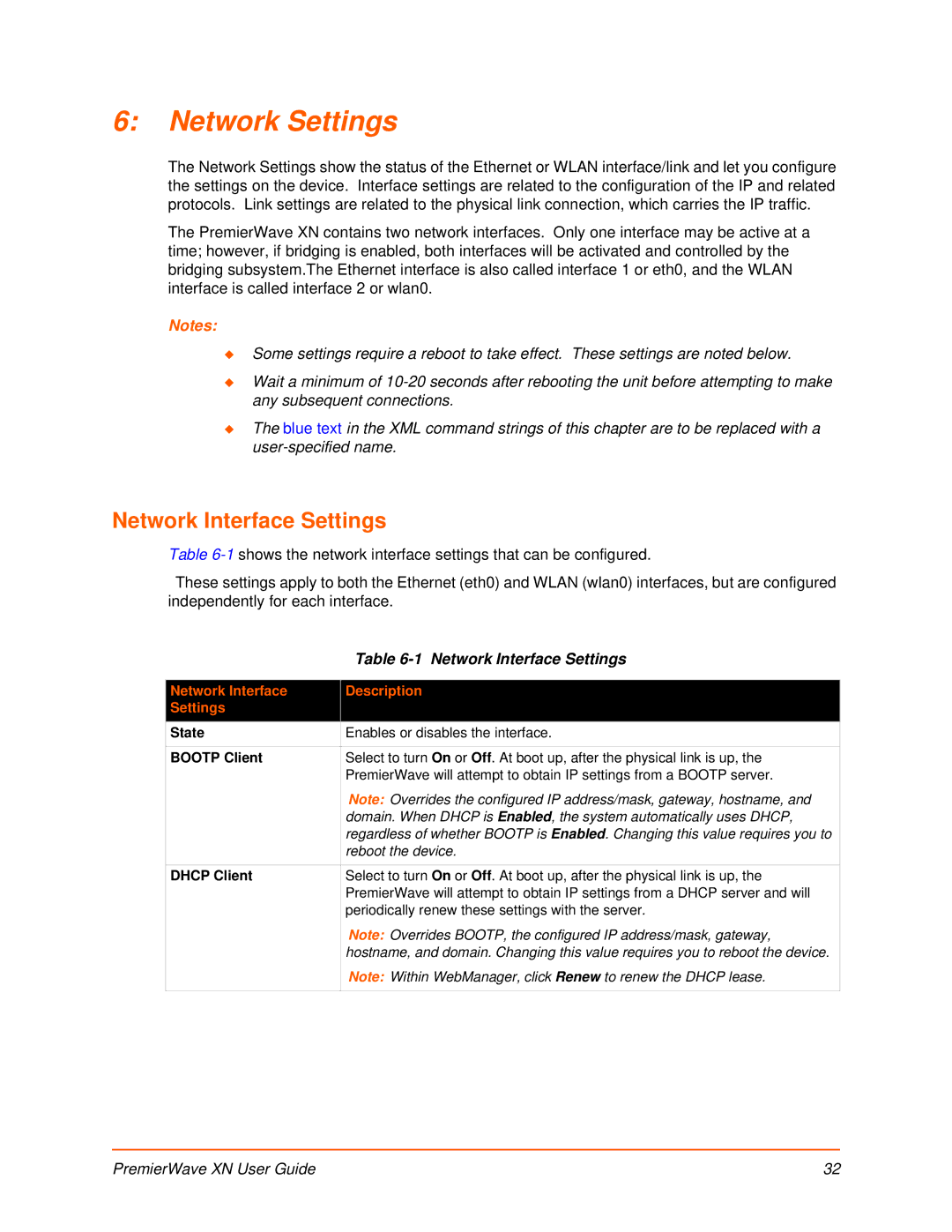 Lantronix XN manual Network Settings, Network Interface Settings, Network Interface Description Settings 