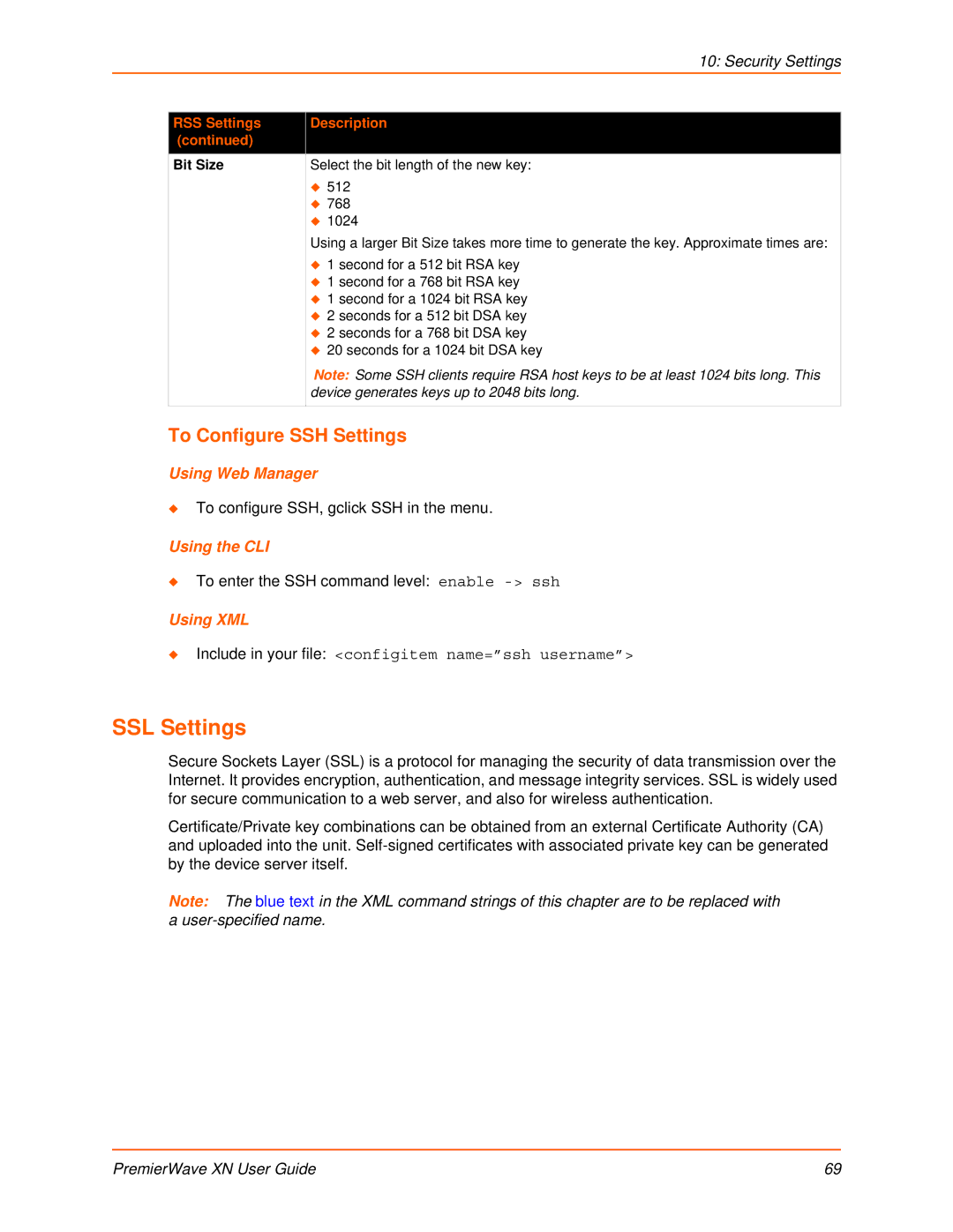 Lantronix XN manual SSL Settings, To Configure SSH Settings 