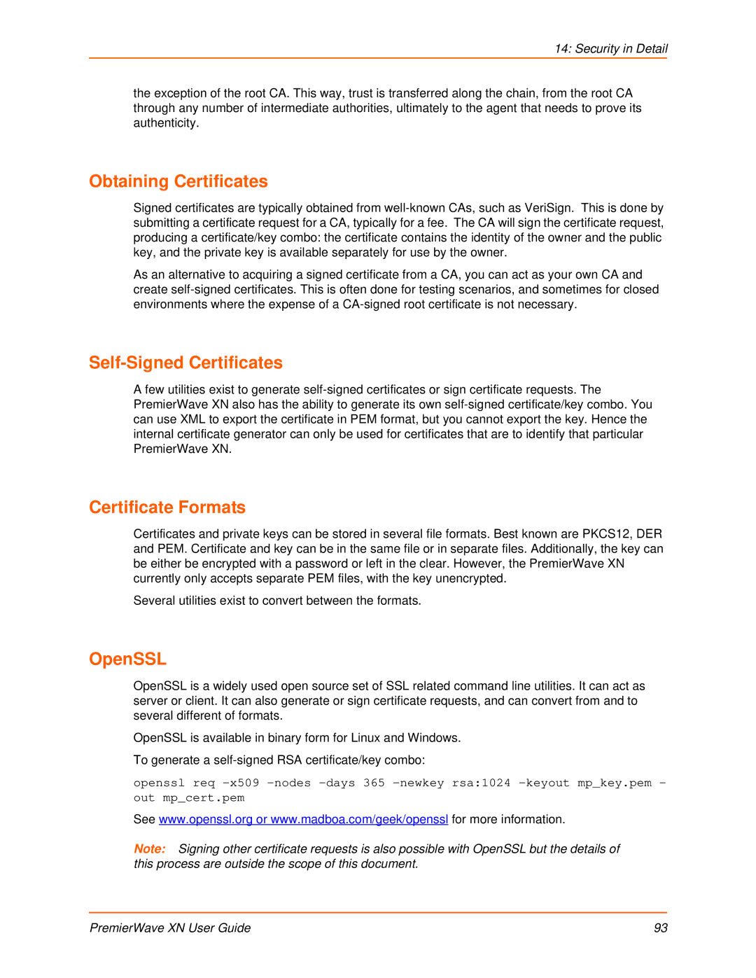 Lantronix XN manual Obtaining Certificates, Self-Signed Certificates, Certificate Formats, OpenSSL 