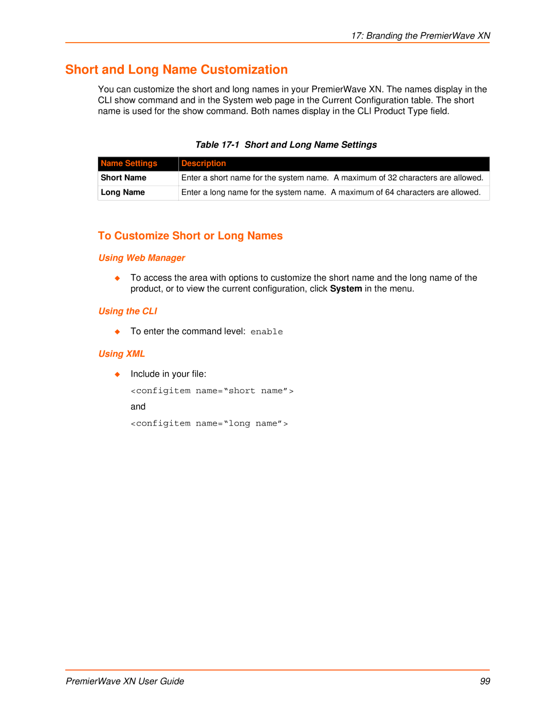 Lantronix XN manual Short and Long Name Customization, To Customize Short or Long Names, Short and Long Name Settings 