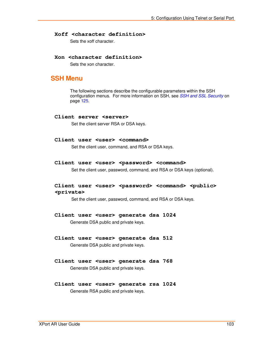 Lantronix XPort AR manual SSH Menu 