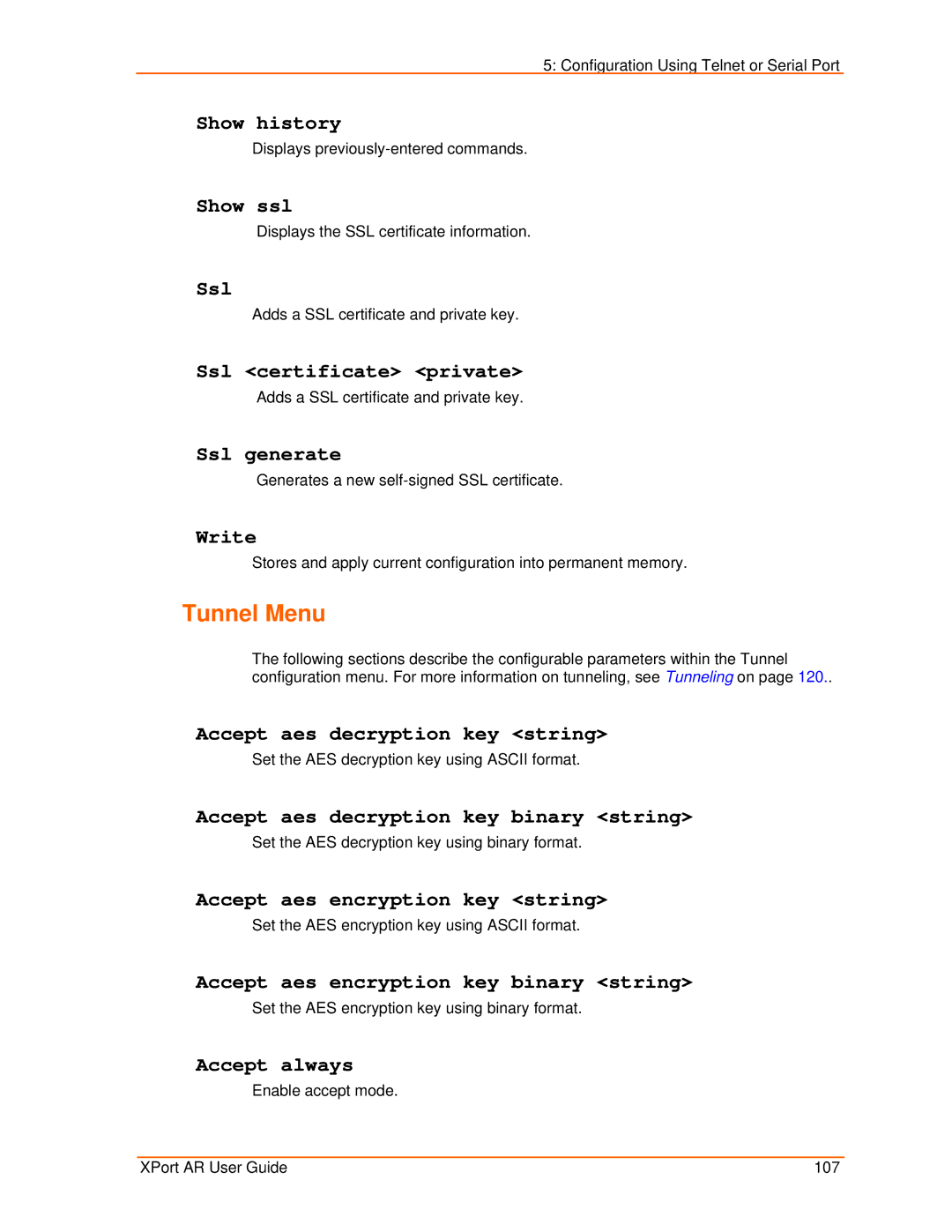 Lantronix XPort AR manual Tunnel Menu 