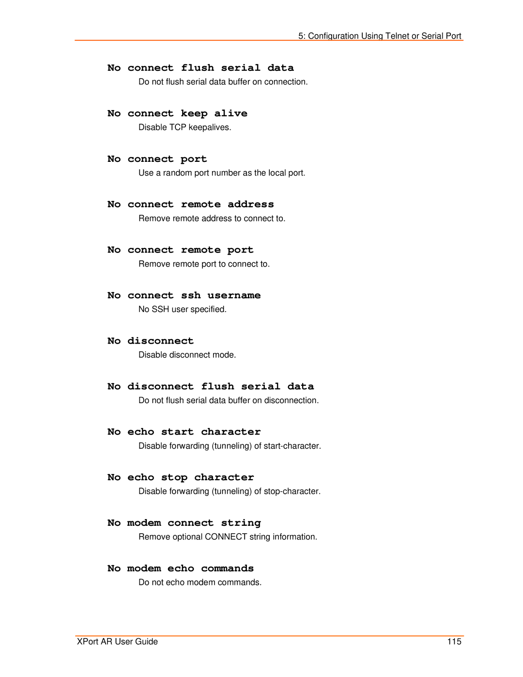 Lantronix XPort AR manual No connect flush serial data, No connect keep alive, No connect port, No connect remote address 