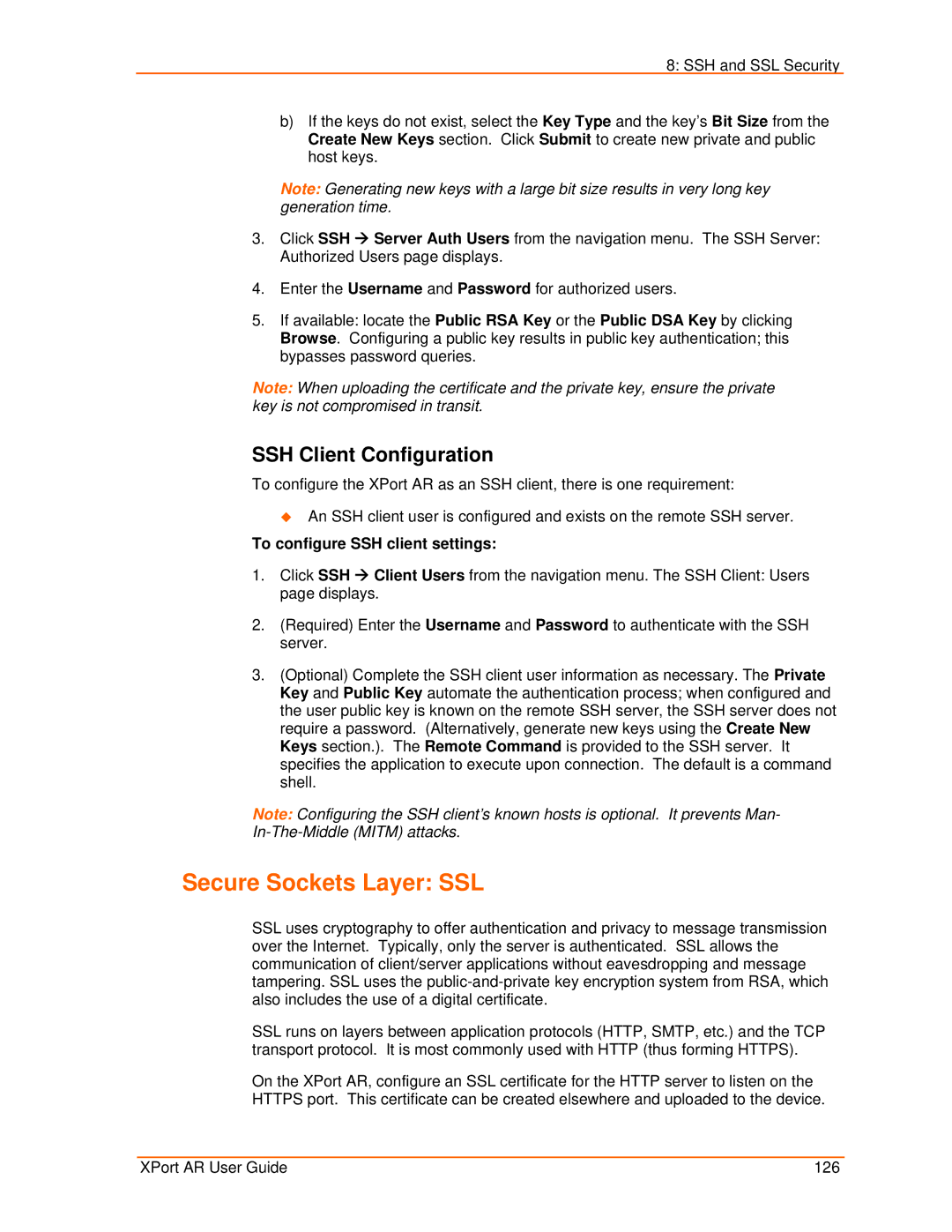 Lantronix XPort AR manual Secure Sockets Layer SSL, SSH Client Configuration, To configure SSH client settings 