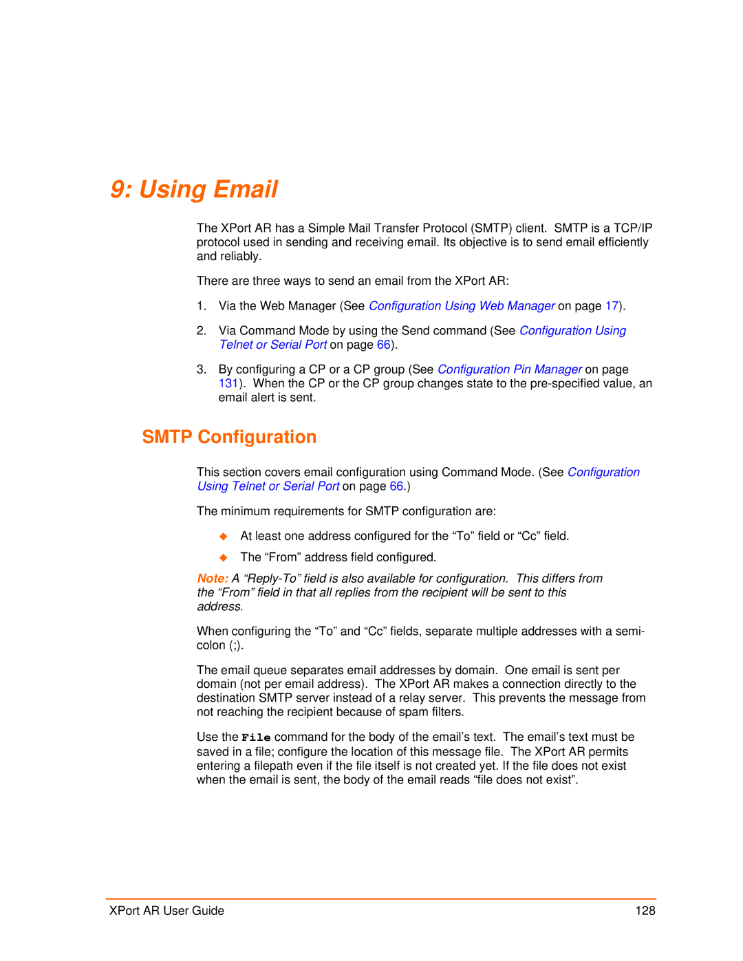 Lantronix XPort AR manual Using Email, Smtp Configuration 