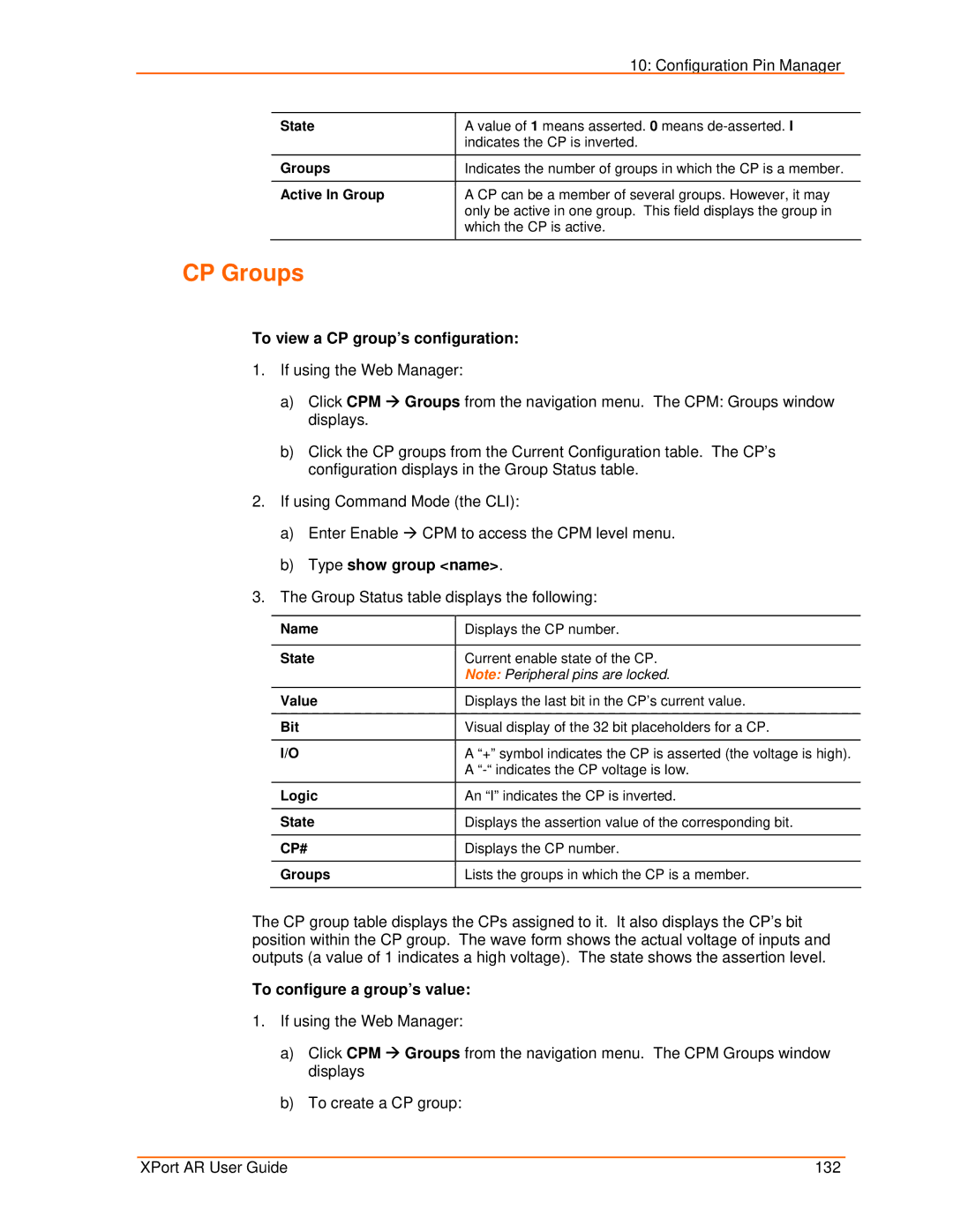 Lantronix XPort AR manual CP Groups, To view a CP group’s configuration, Type show group name, To configure a group’s value 