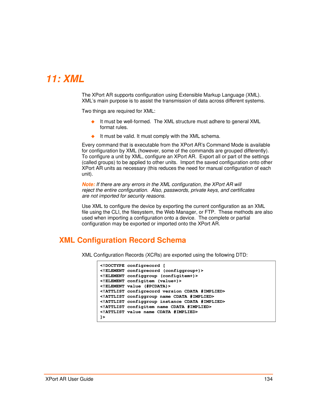 Lantronix XPort AR manual 11 XML, XML Configuration Record Schema 