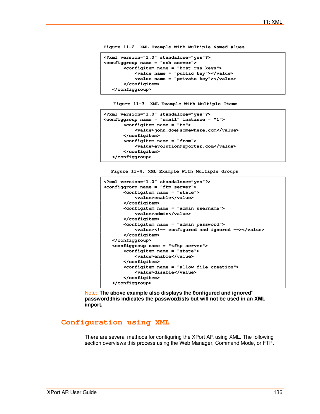 Lantronix XPort AR manual Configuration using XML, XML Example With Multiple Named Values 