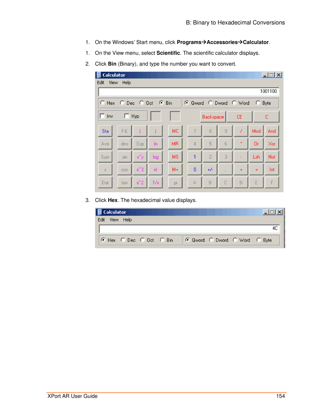 Lantronix XPort AR manual Binary to Hexadecimal Conversions 