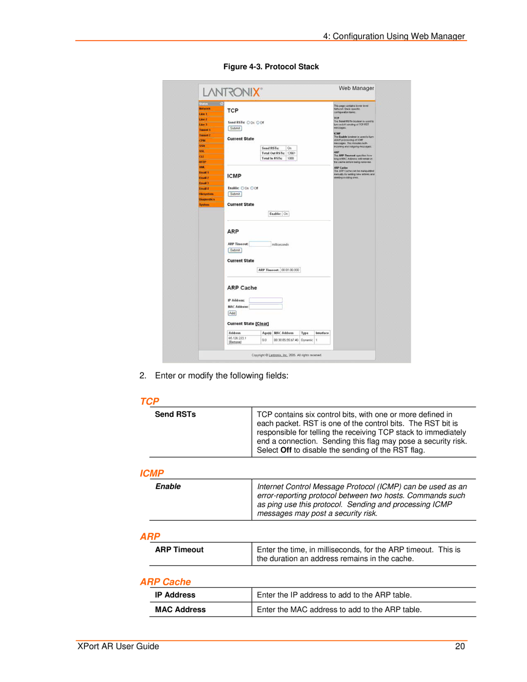 Lantronix XPort AR manual Send RSTs, ARP Timeout 