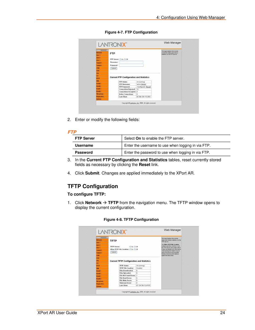 Lantronix XPort AR manual Tftp Configuration, To configure Tftp 