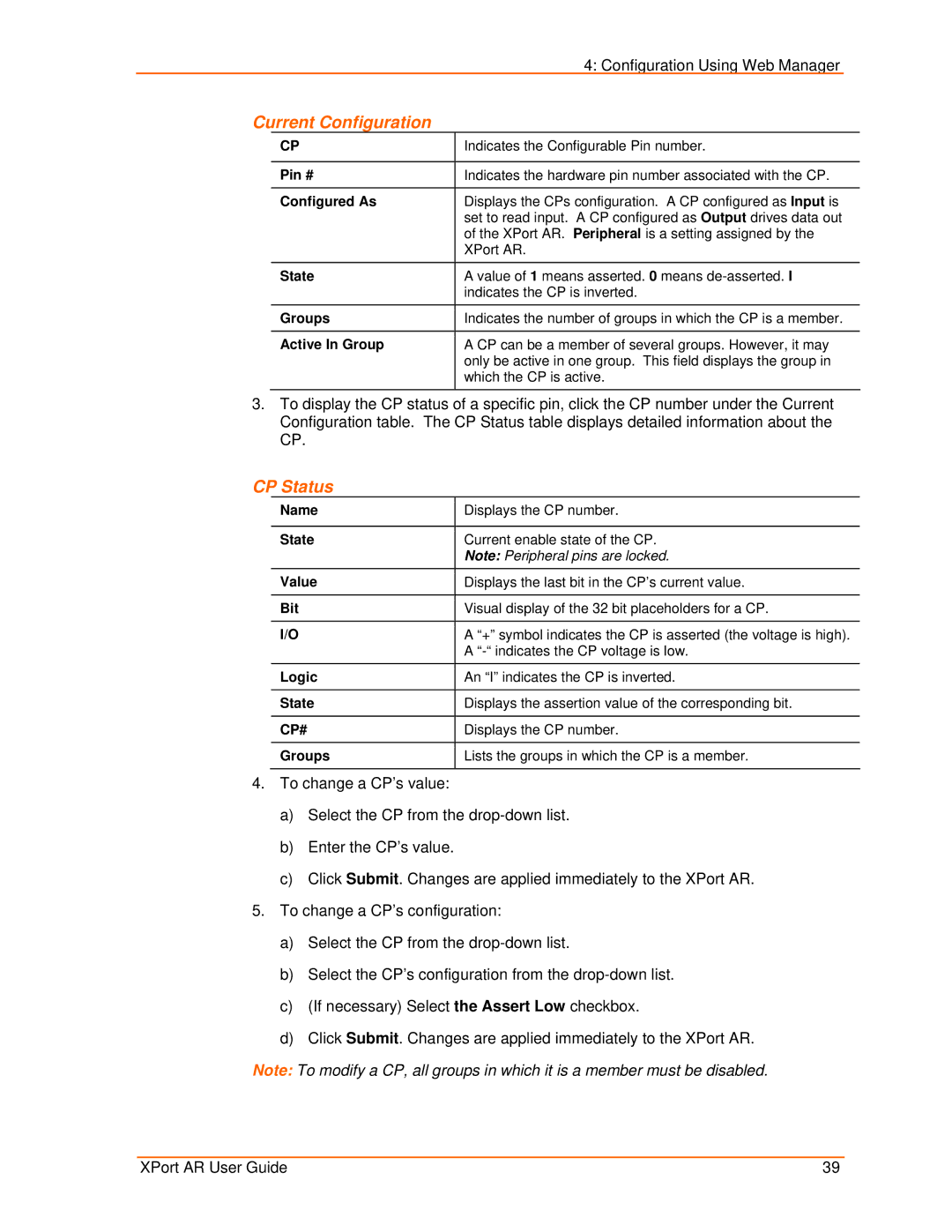 Lantronix XPort AR manual Pin #, Configured As, Groups, Active In Group, Name State Value Bit Logic 