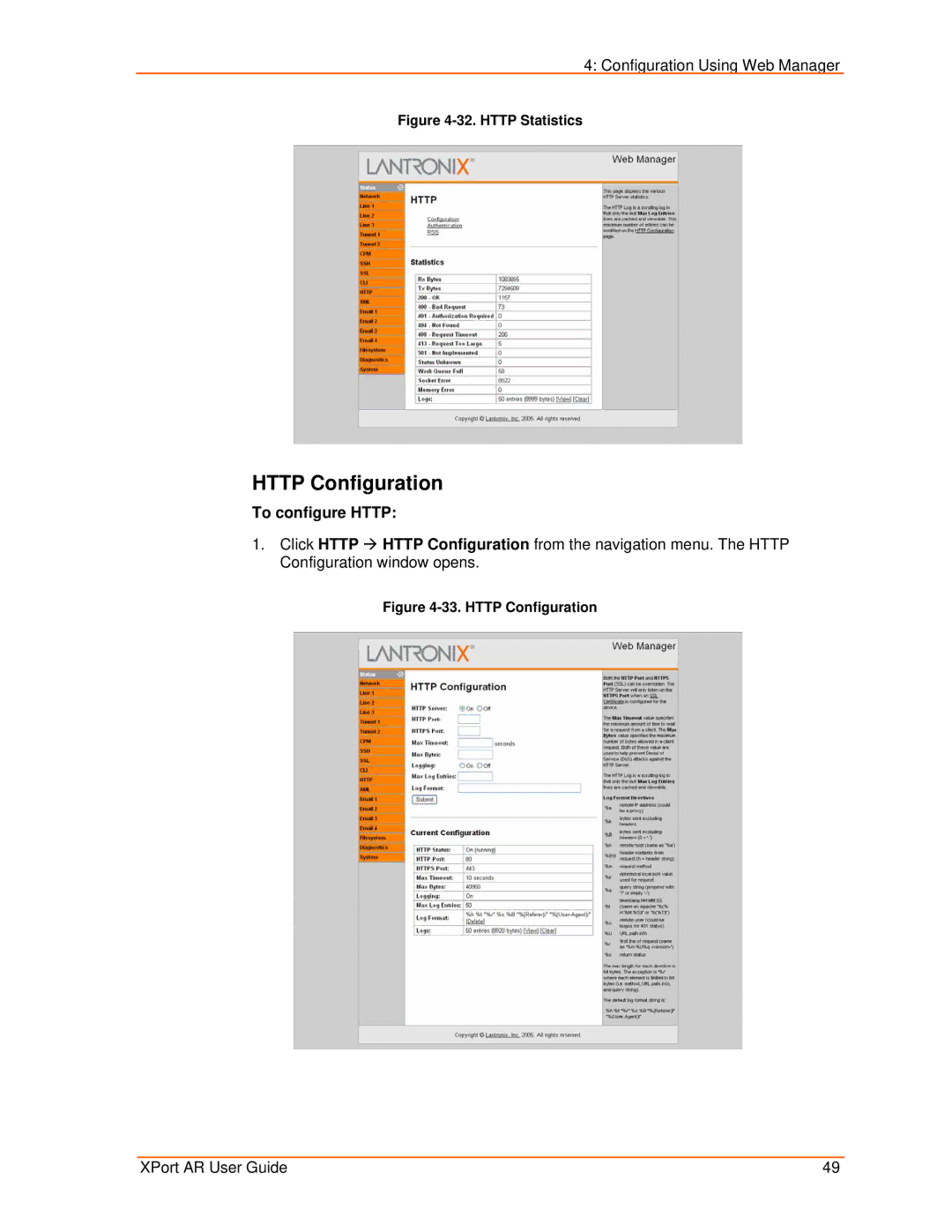 Lantronix XPort AR manual Http Configuration, To configure Http 