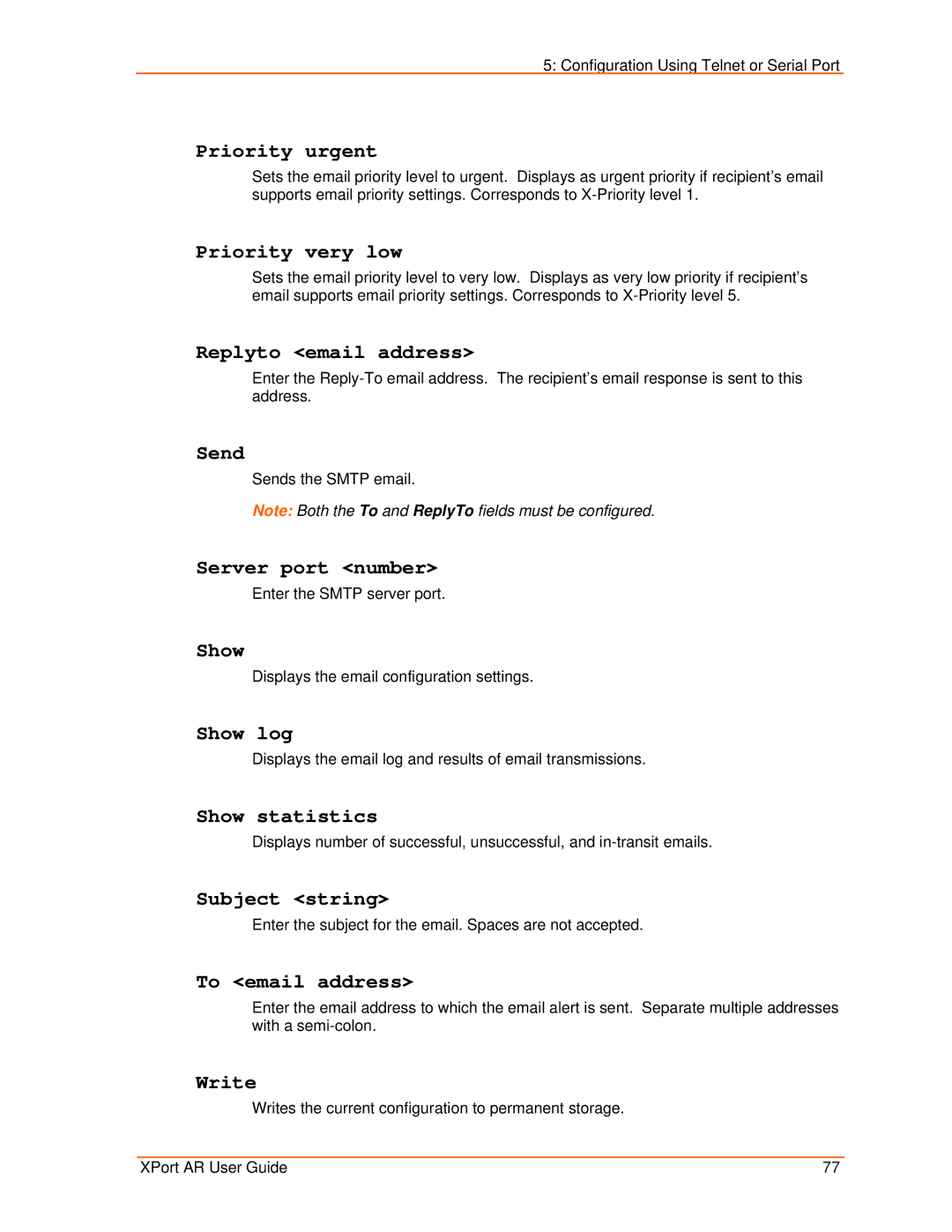 Lantronix XPort AR manual Priority urgent, Priority very low, Replyto email address, Send, Server port number, Show log 