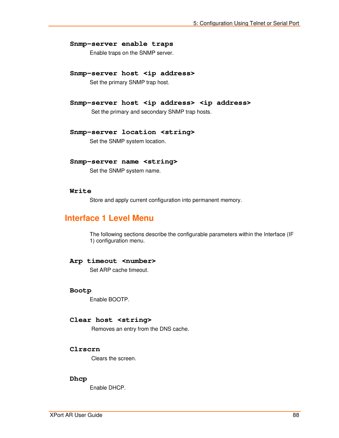 Lantronix XPort AR manual Interface 1 Level Menu 