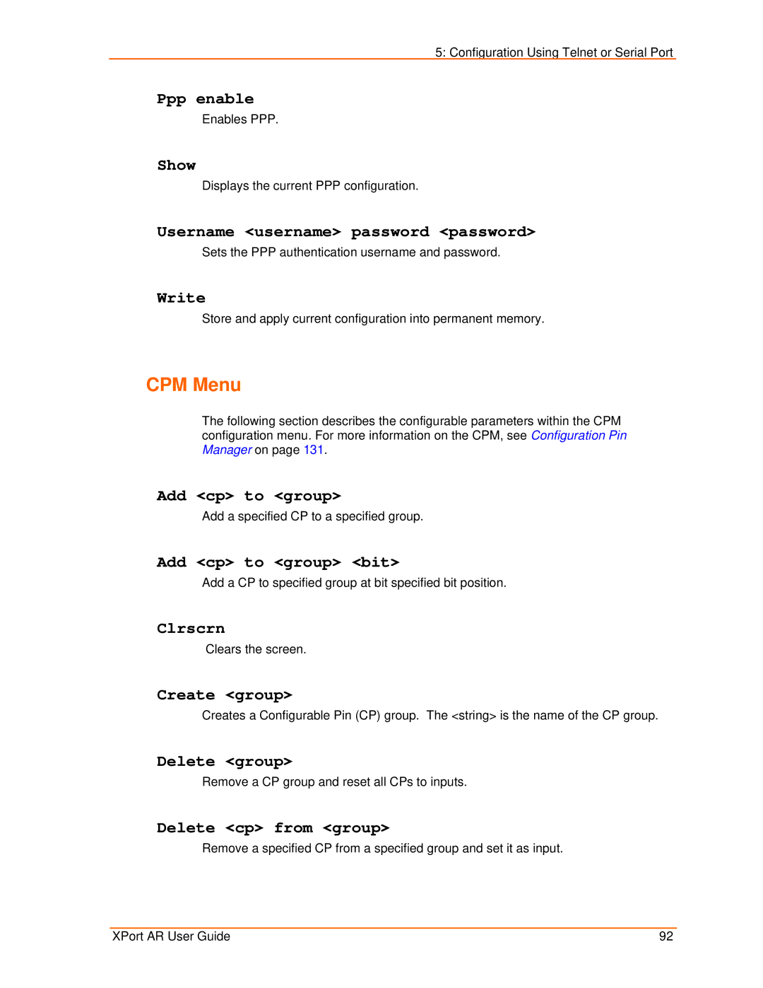 Lantronix XPort AR manual CPM Menu 