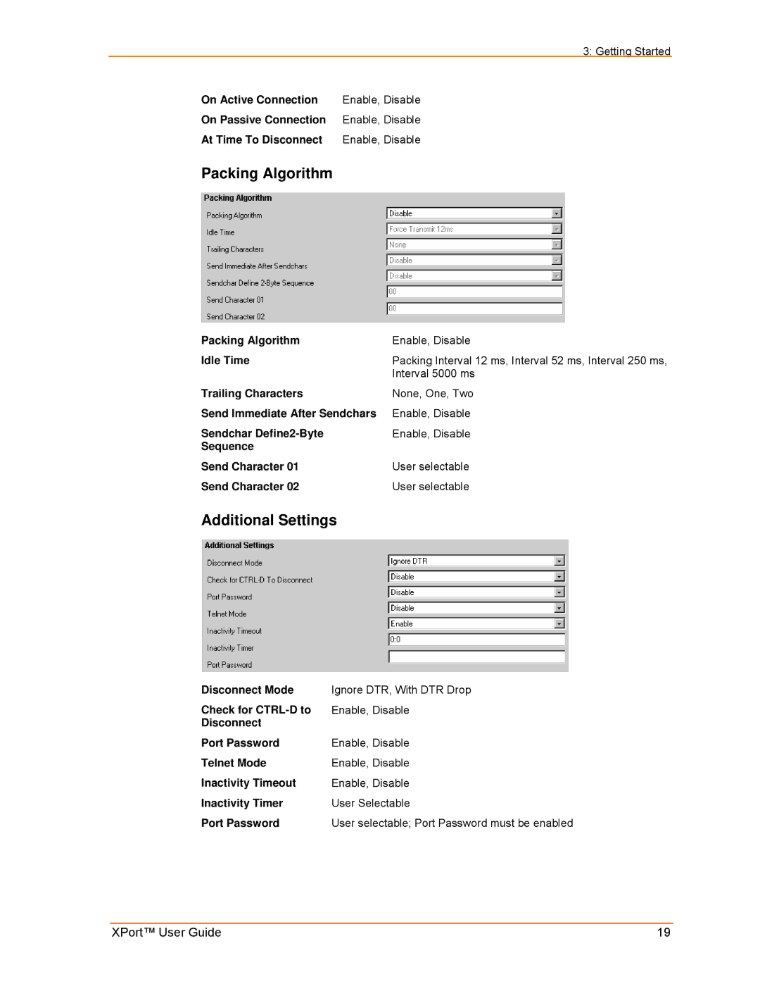 Lantronix XPort manual Packing Algorithm, Additional Settings 