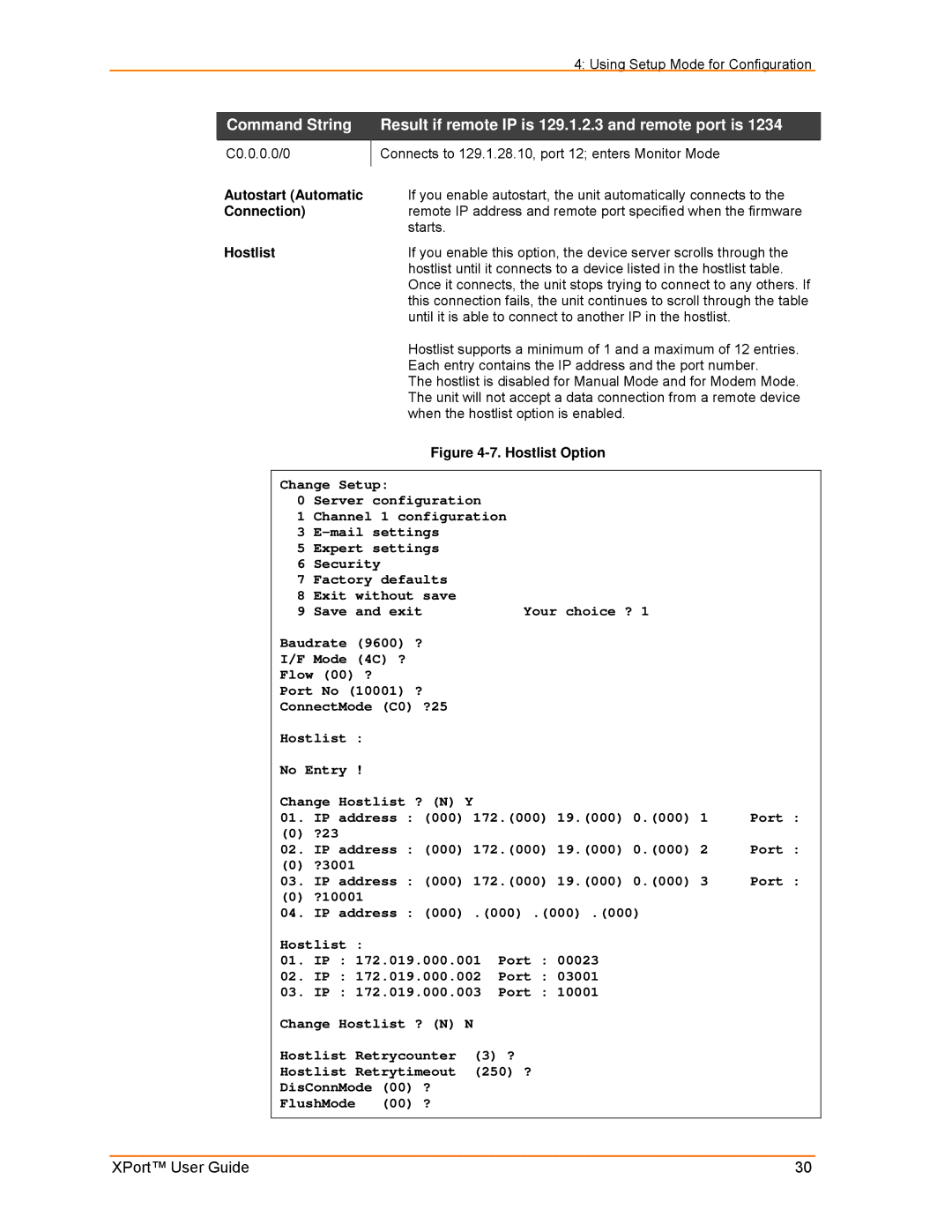 Lantronix XPort manual Autostart Automatic Connection, Hostlist 