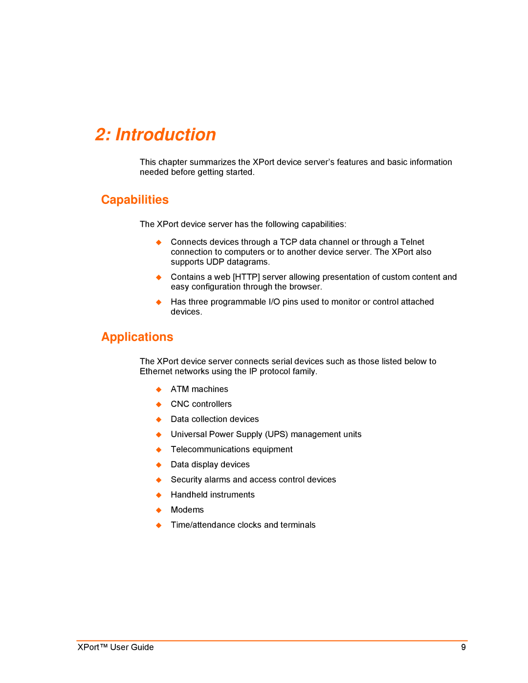 Lantronix XPort manual Introduction, Capabilities, Applications 