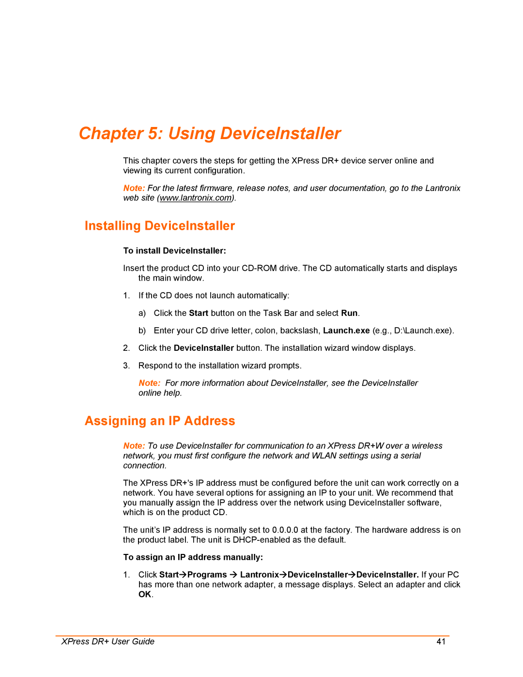 Lantronix XPress DR+ manual Using DeviceInstaller, Installing DeviceInstaller, Assigning an IP Address 