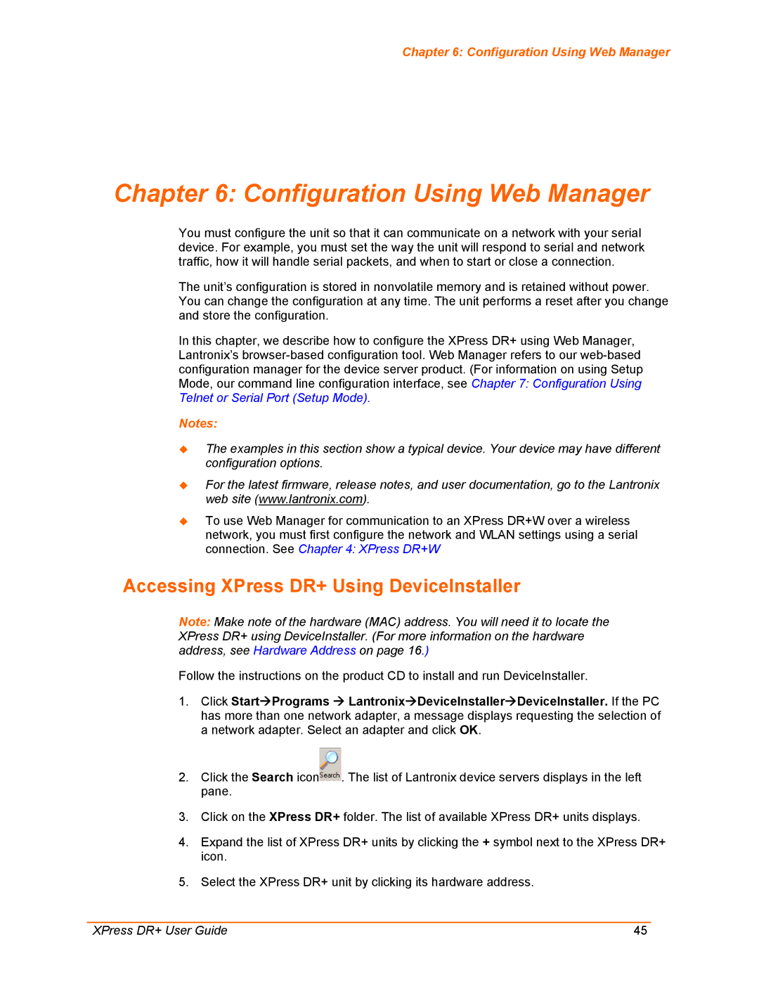 Lantronix manual Configuration Using Web Manager, Accessing XPress DR+ Using DeviceInstaller 