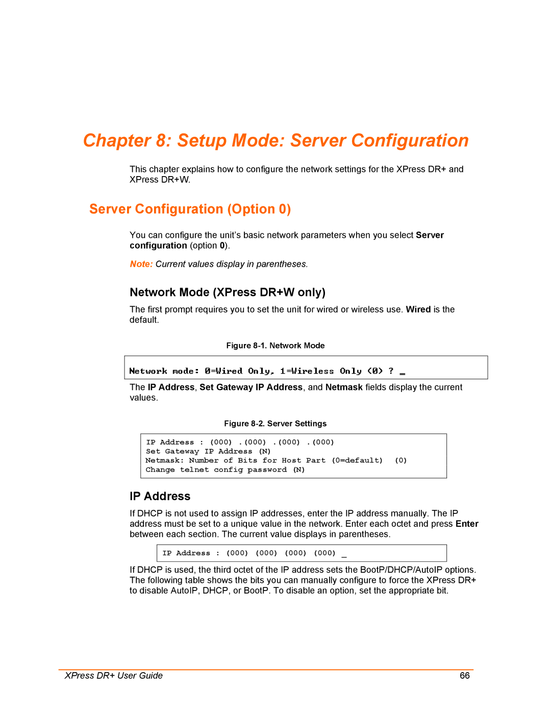 Lantronix XPress DR+ manual Setup Mode Server Configuration, Network Mode 